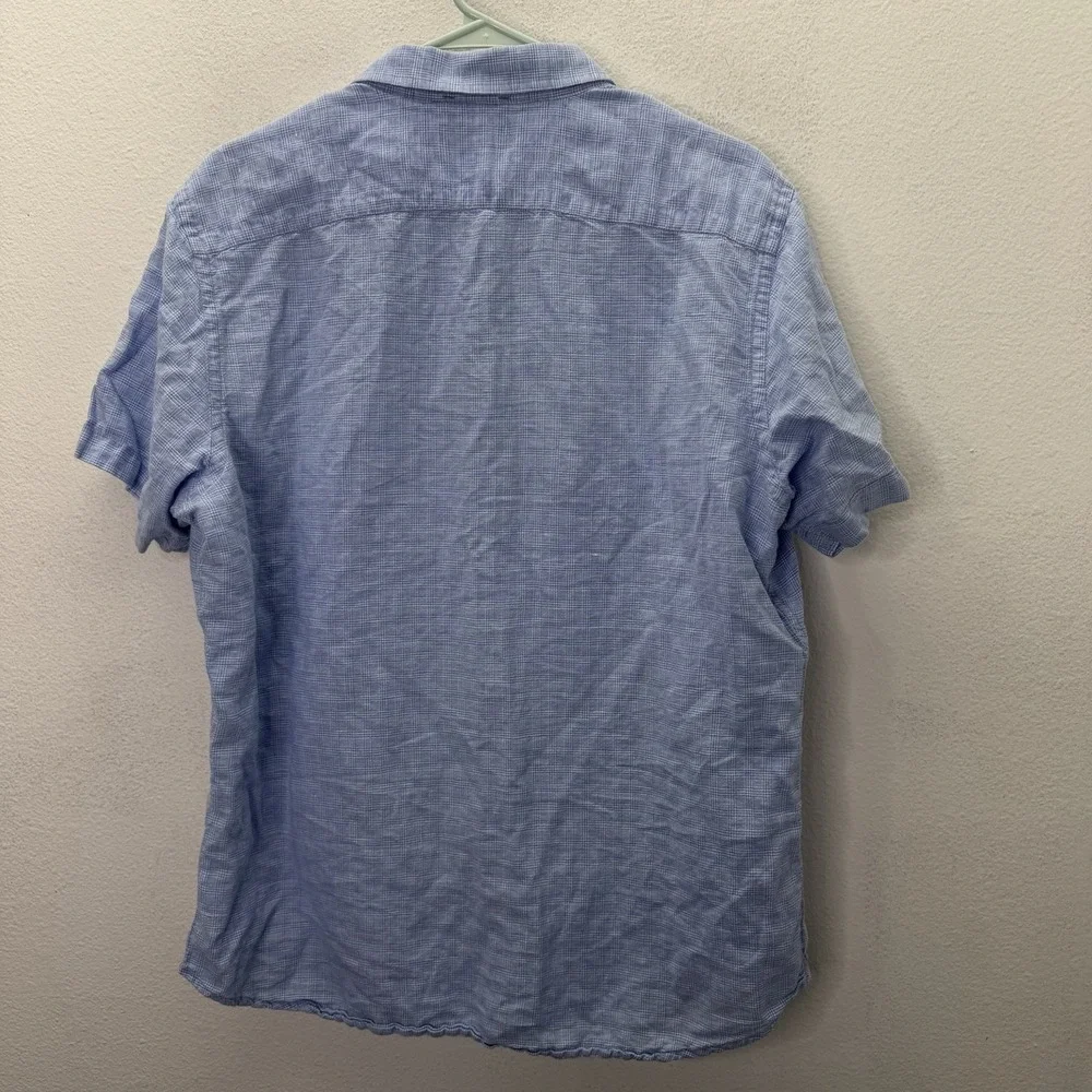 Banana Republic Shirt Mens L Blue Linen Slim Fit Cotton Short Sleeve Button